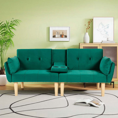 72 Inch Foldable Green Double Sofa, Soft Velvet Upholstery, Comfortable Leisure 2-Person Couch for Living Room Apartment