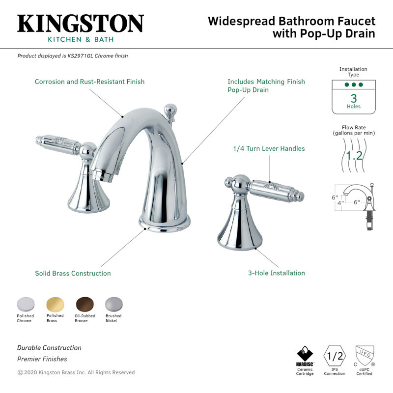 Widespread Bathroom Faucet with Double Cross Handles, Polished Chrome