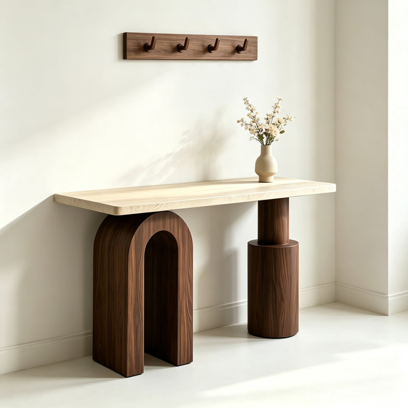 Console Mid-Century moderne, H 31,5 po x l 63 po x P 15,7 po, Marron foncé
