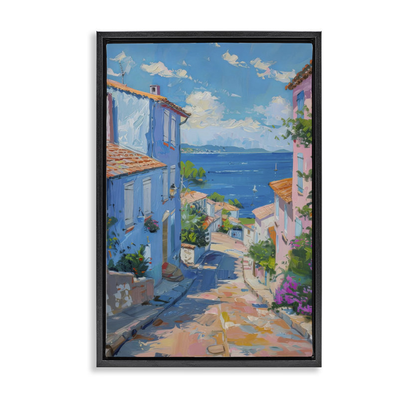 Cadre flottant Quiet Seaside Town, design par LSR Design Studio, Cadre flottant noir de jais, H 25 po x l 17 po