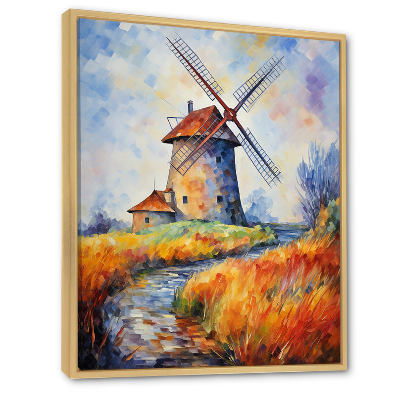 Fauvist Windmill Meadows II - Wind Turbines, art mural, Cadre flottant brun, 20" H x 12" W