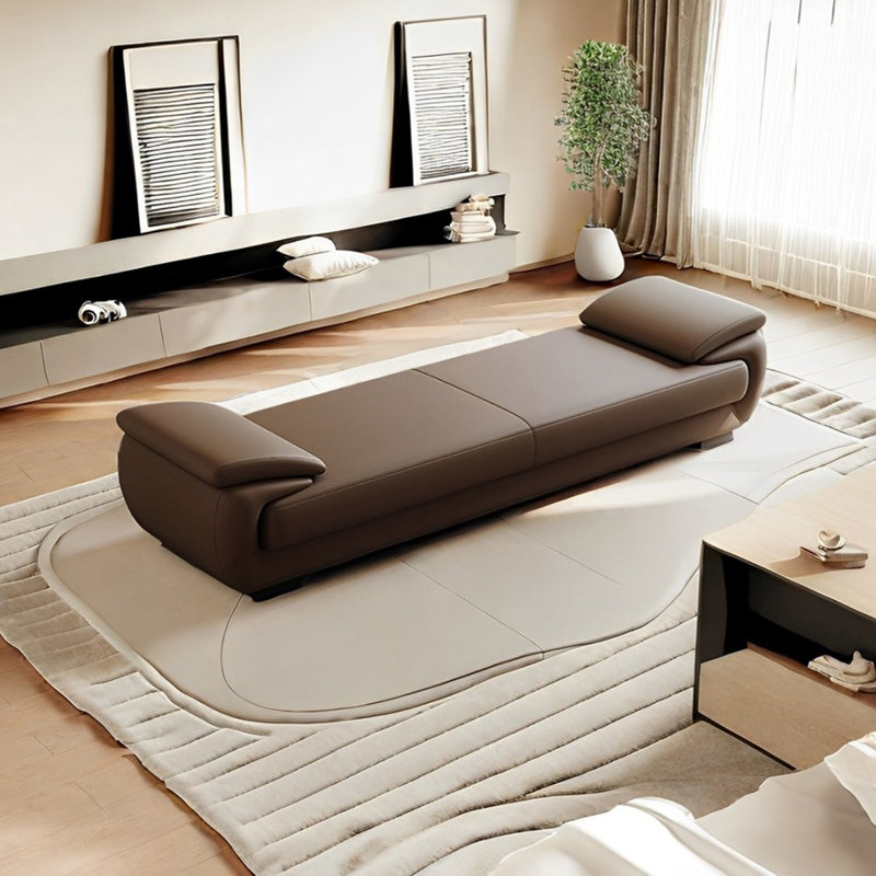 Banc rembourré en cuir véritable Mineta, Café