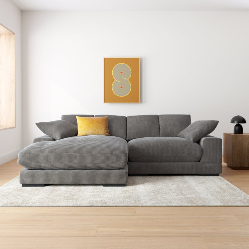 Canapé modulaire avec méridienne Lonsdale, Velours côtelé gris