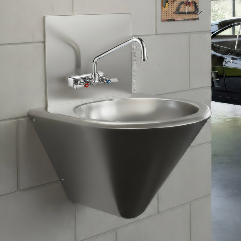 Whitehaus 15" brushed stainless steel commercial single bowl wall mount wash basin