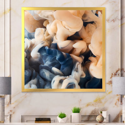Jaune et bleu, encre fluide II - art mural moderne et contemporain sur toile