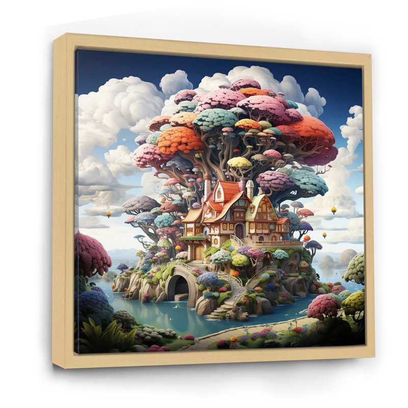 The Wishing Tree House II - Vangogh Canvas Prints, Cadre naturel flottant, H 36 po x l 36 po x P 1,5 po