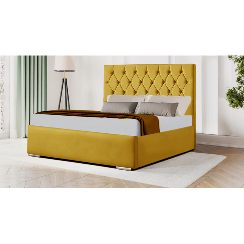 Abuzahr Upholstered Bed, Yellow Mustard, Double (4'6)