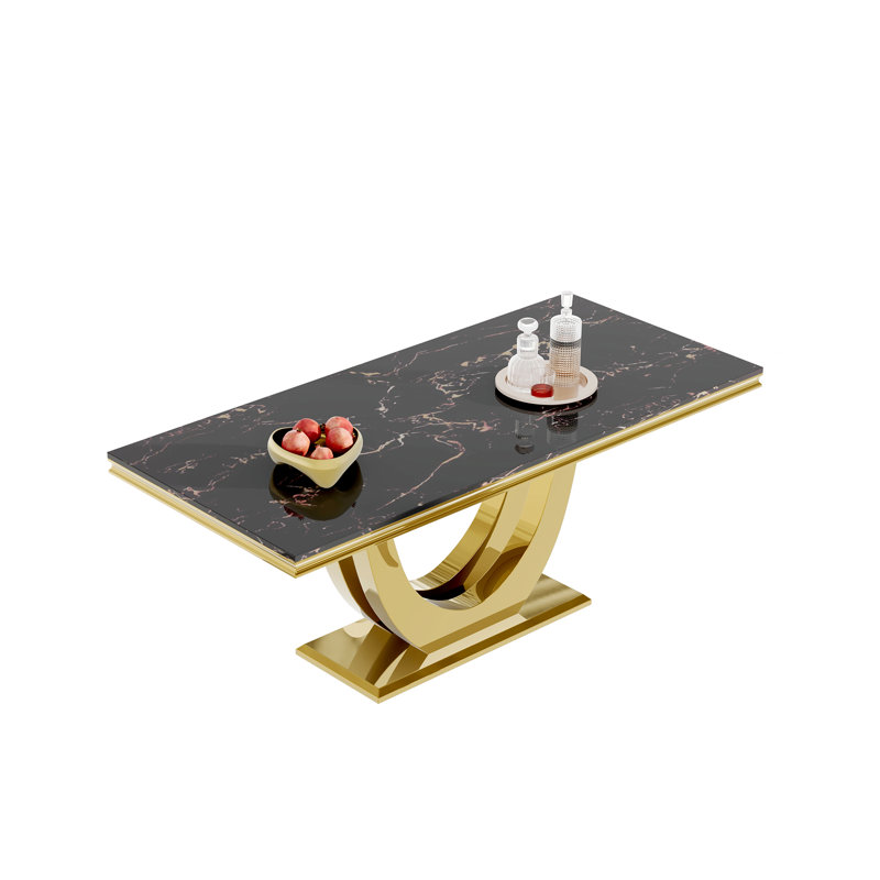 7 - Piece Dining Set, Black/Black/Gold