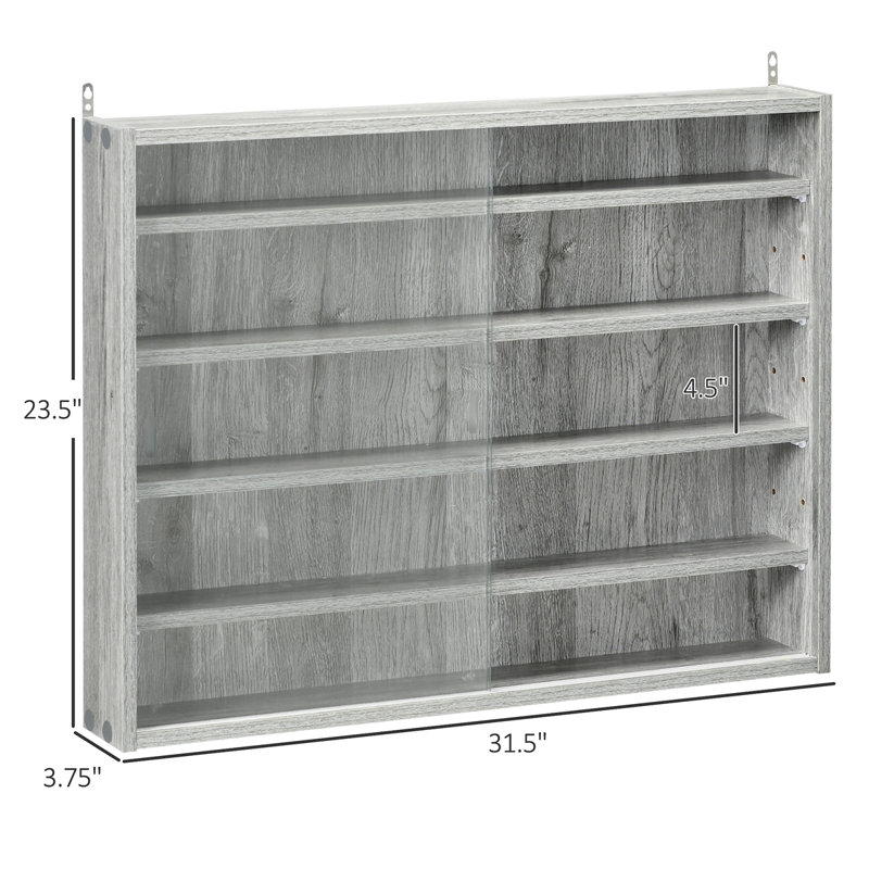 Gray Wood 5-Tier Wall-Mounted Display Cabinet with Glass Doors