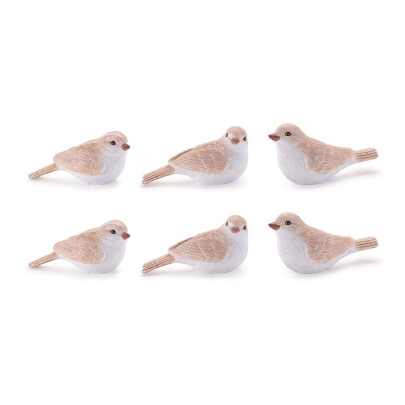 Figurine oiseau métallique (ensemble de 6), Beige