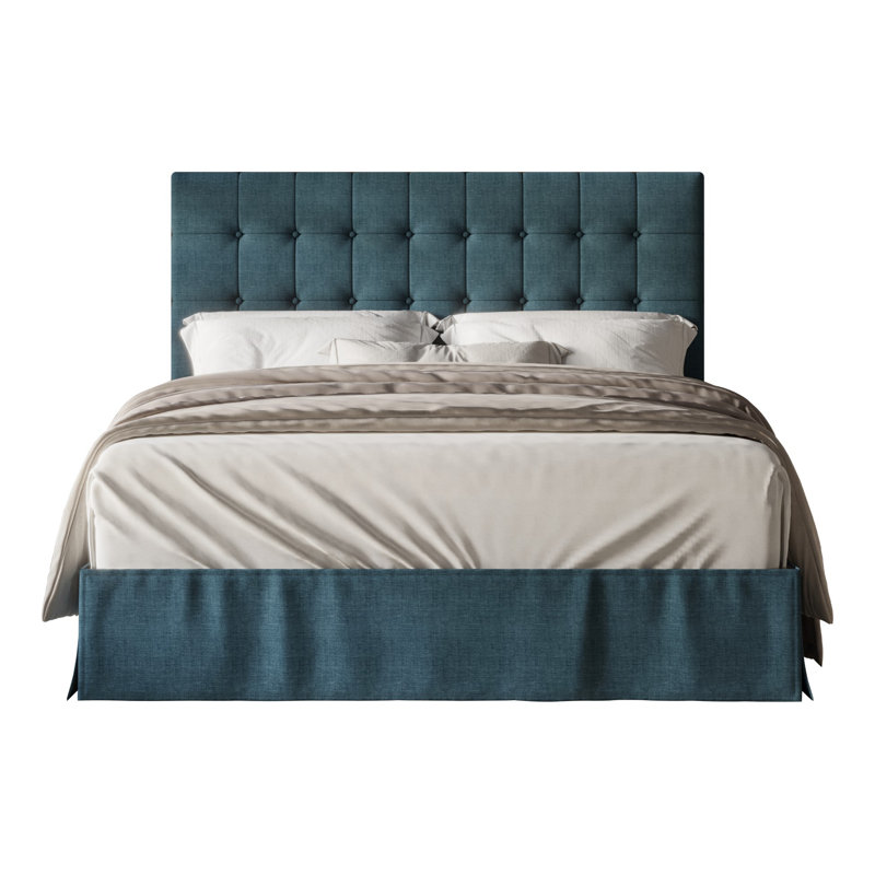 Ambria Upholstered Wingback Bed, Twin, Denim Blue