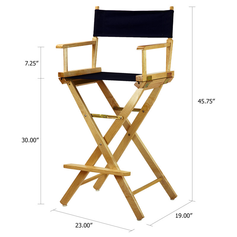 30" Folding Director Chair with Canvas, Navy Blue, Natural