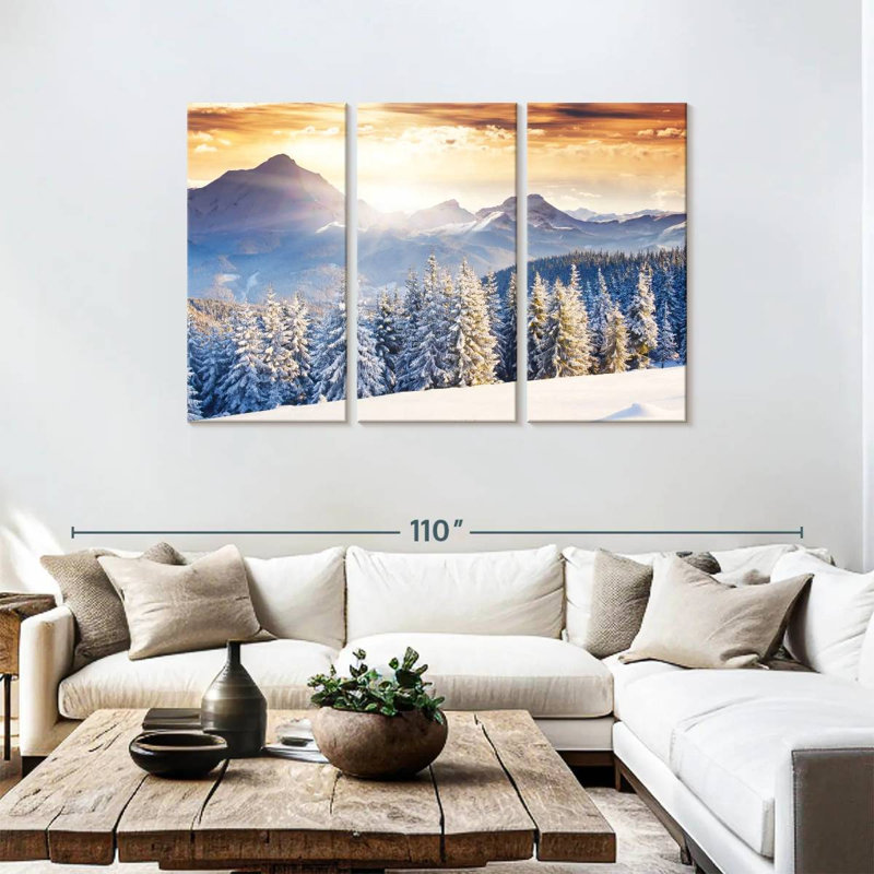 Paysage hivernal autrichien Alvord au coucher du soleil, H 48 po x l 74 po