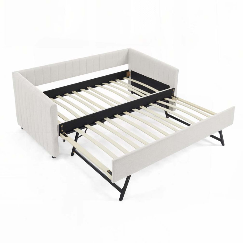Daybed with Trundle Upholstered Sofa Bed, Twin, Beige