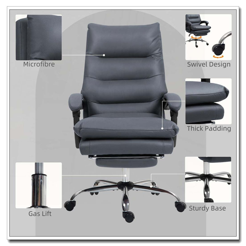 Microfibre Massage Office Chair With Heated Function And Footrest, Dark Gray