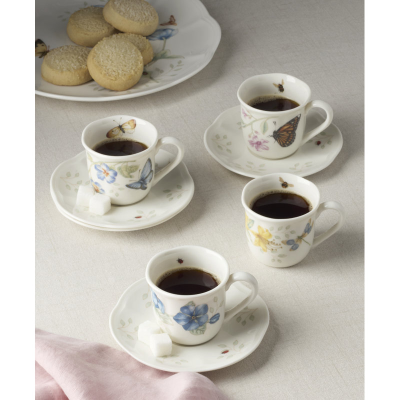Ensemble de 4 tasses à espresso et soucoupe Lenox Butterfly Meadow