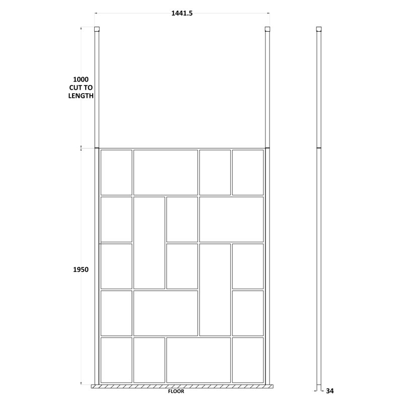 Abstract Framed Wet Room Glass Screens with Pattern Glass, 195" H x 140" W
