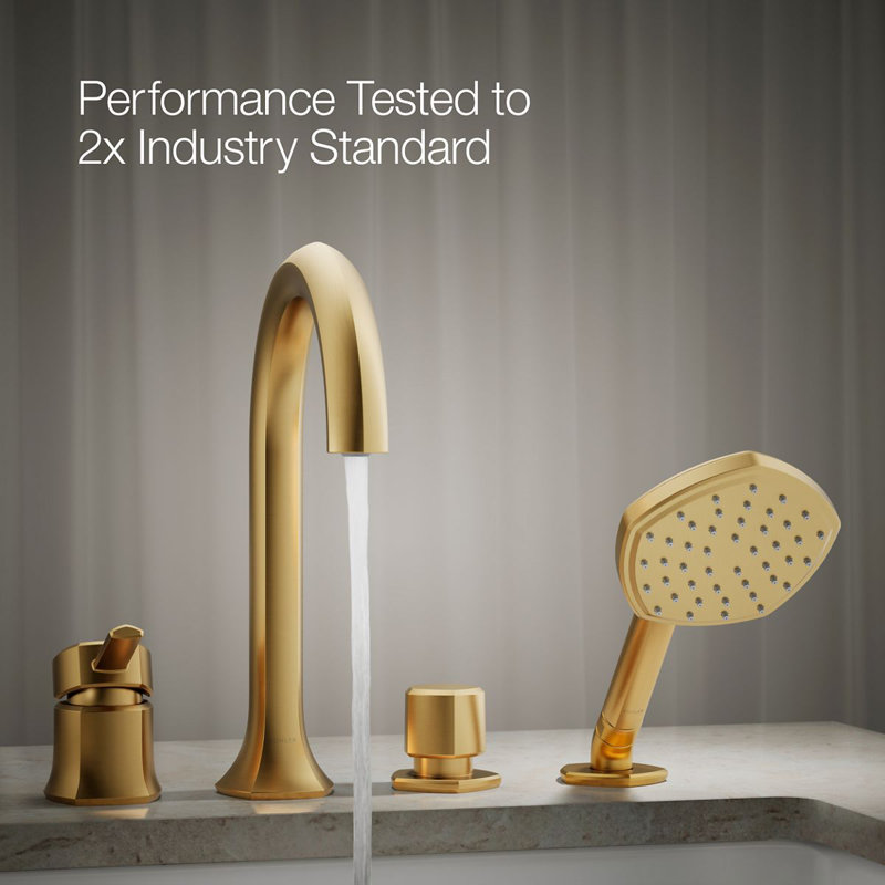 Occasion Deck-Mount Handshower Holder And Two-Way Diverter Valve, Vibrant Brushed Moderne Brass