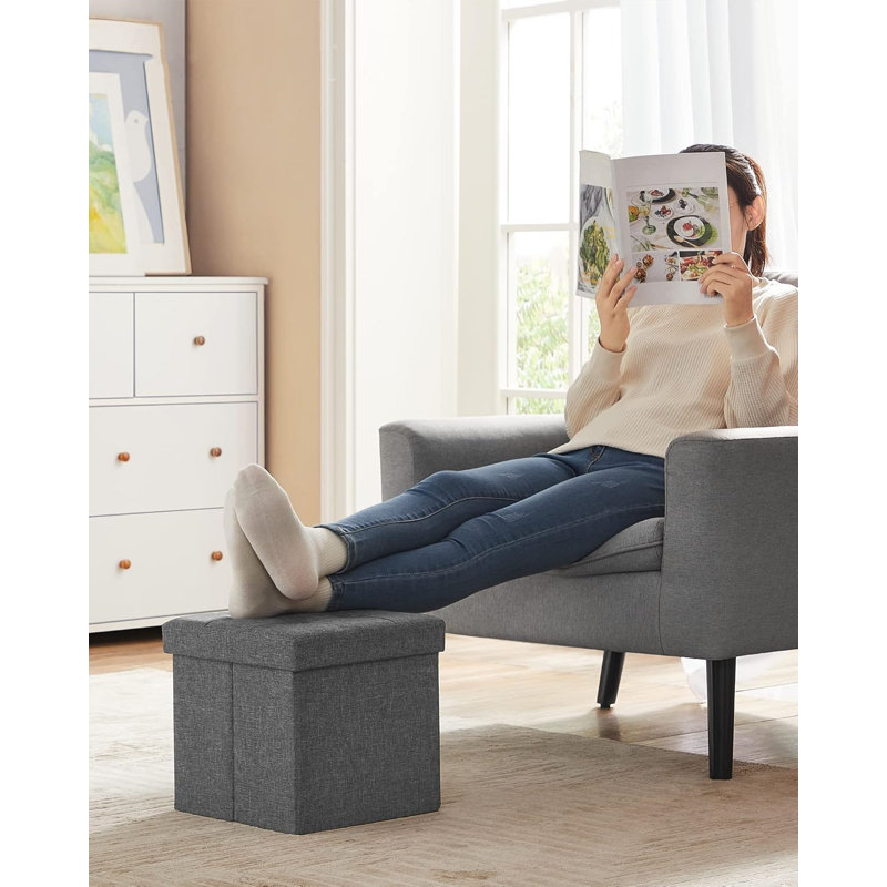 30cm Wide Tufted Rectangle Solid Colour Standard Ottoman with Storage, Grey