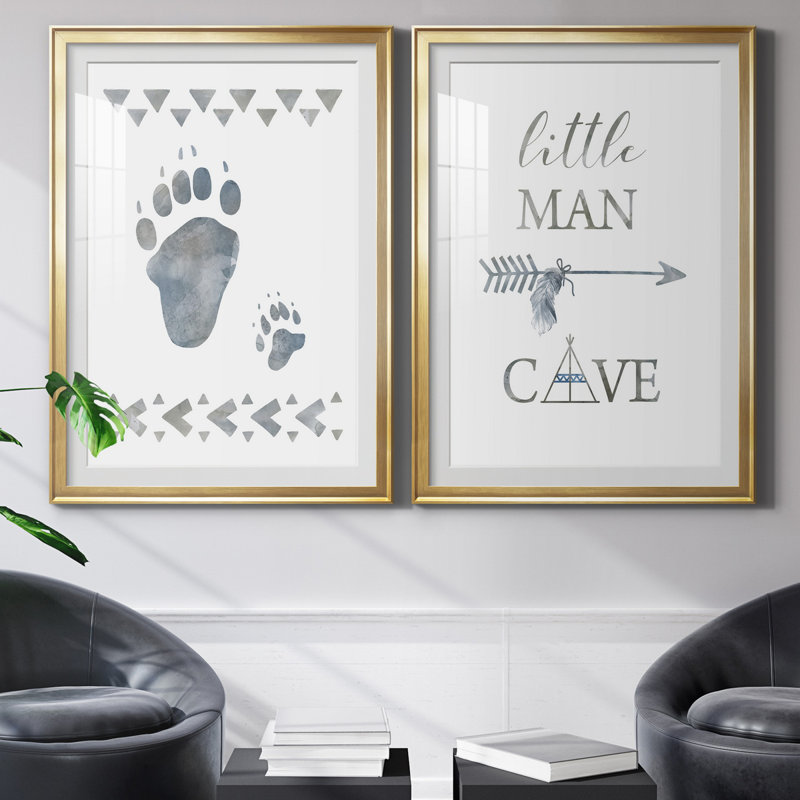 Little Man Cave Paws - 2 pièces, H 30,5 po x l 85 po x P 1,5 po, Papier encadré doré, Blanc