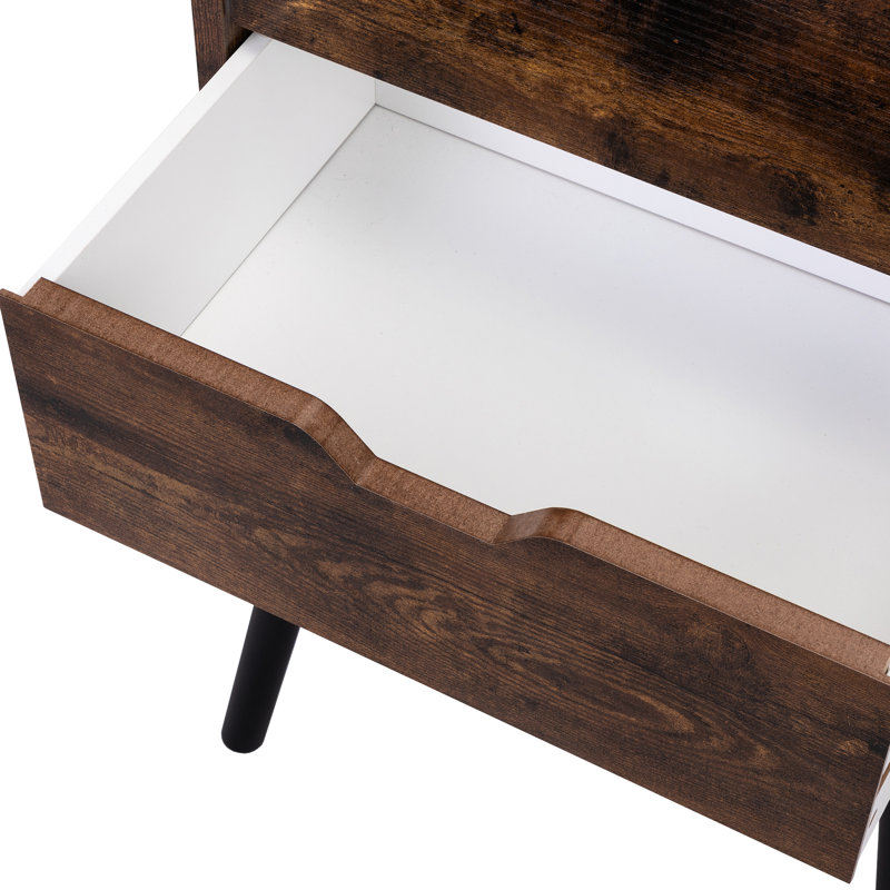 Table de bout rustique brun avec 2 tiroirs bien rangés - Pieds en bois massif pour la chambre à coucher et le salon