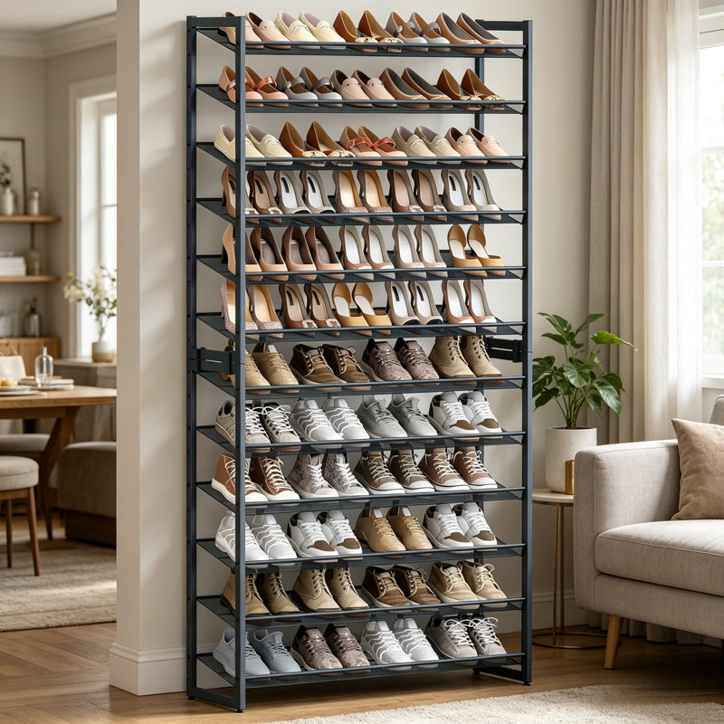 12-Tier Stackable Shoe Rack Organizer With Adjustable Shelves, Large Capacity Metal Shoe Storage For Entryway, Garage, Holds Up To 60 Pairs, Sturdy And Stable Design