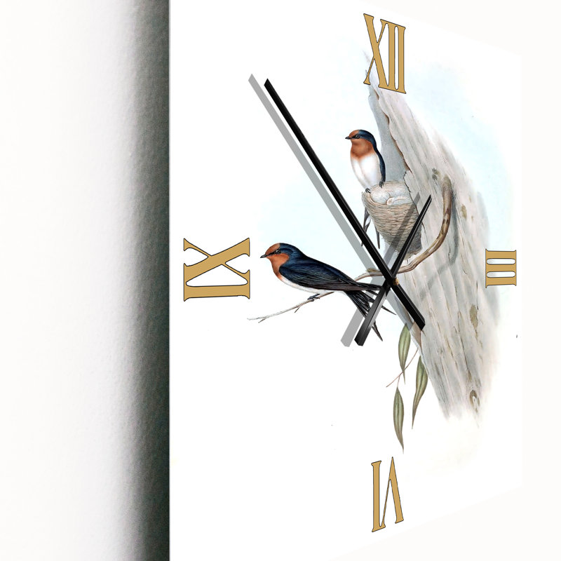 Illustration rétro d'un oiseau australien II - horloge murale traditionnelle, Grand