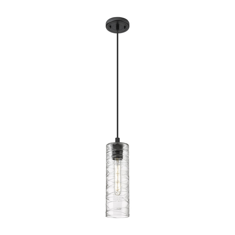 Luminaire suspendu à cordon 1 lumière Crown Point, H 13,25 po x l 4,5 po x P 4,5 po, Tourbillon déco, Noir mat