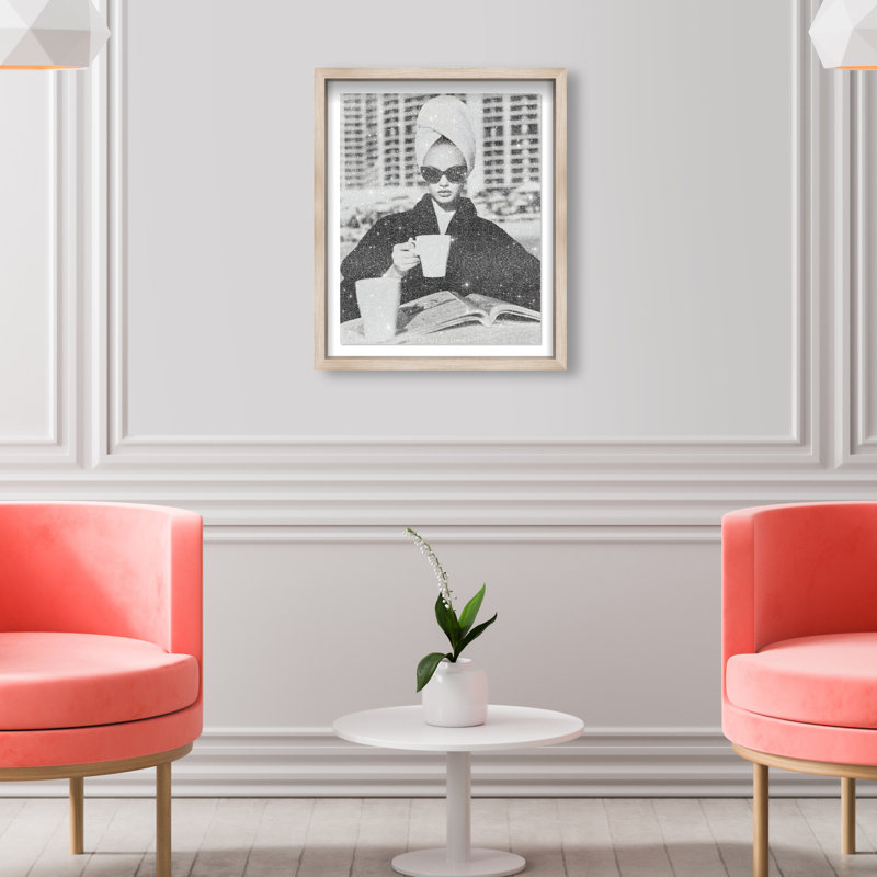 Cinematic Sip Shadowbox Fashion Print by Oliver Gal, Black Frame, 16 x 20, 17.5"H x 21.5"W, Natural Oak Shadowbox