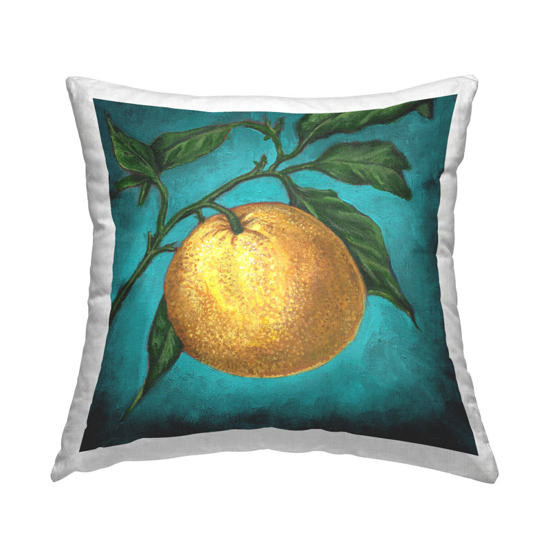 Coussin décoratif à motif d'agrumes sur une branche par Connie Resch