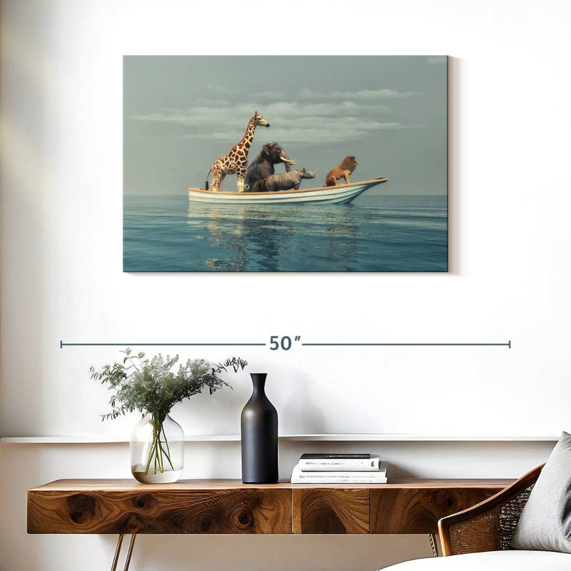 Brampt, animaux de safari sur un bateau, H 24 po x l 36 po