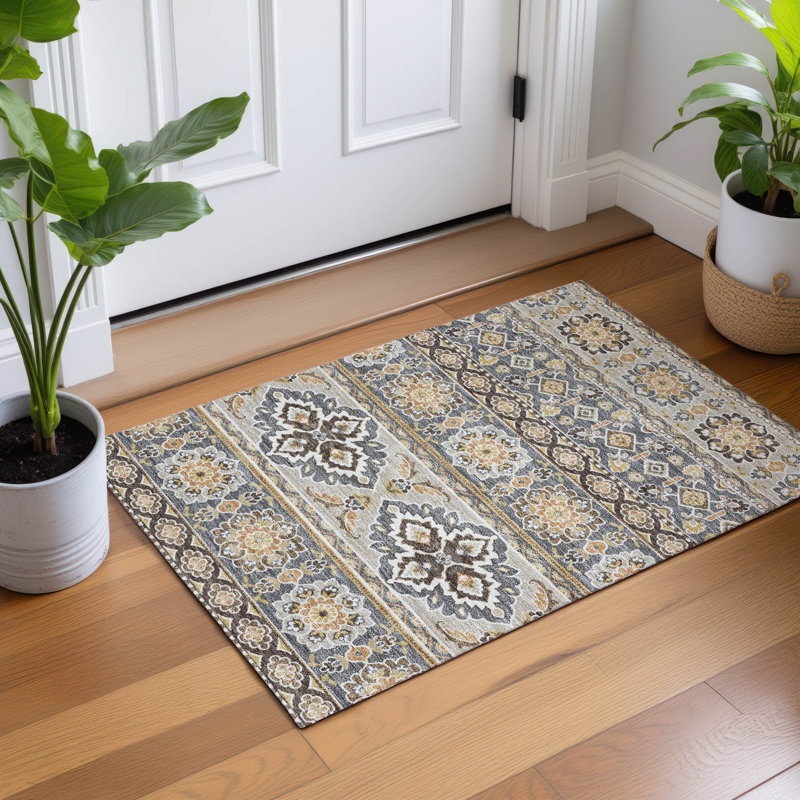 Machine Washable Indoor/Outdoor Chantille ACN2677 Tribal Rug, 1'8" x 2'6", Gray