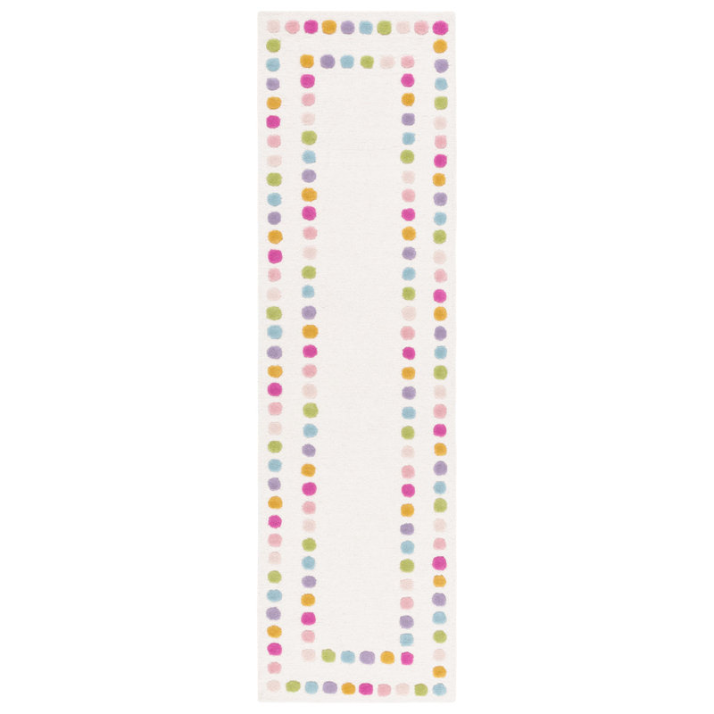 Lowman Polka Dots Hand Tufted Wool/Cotton in Ivory/Pink Area Rug, Runner 2'3" x 8'