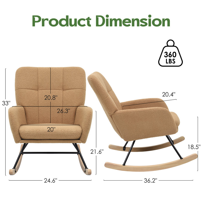 Chaise berçante moderne, chaise berçante texturée avec base en bois massif, Taupe chaleureux