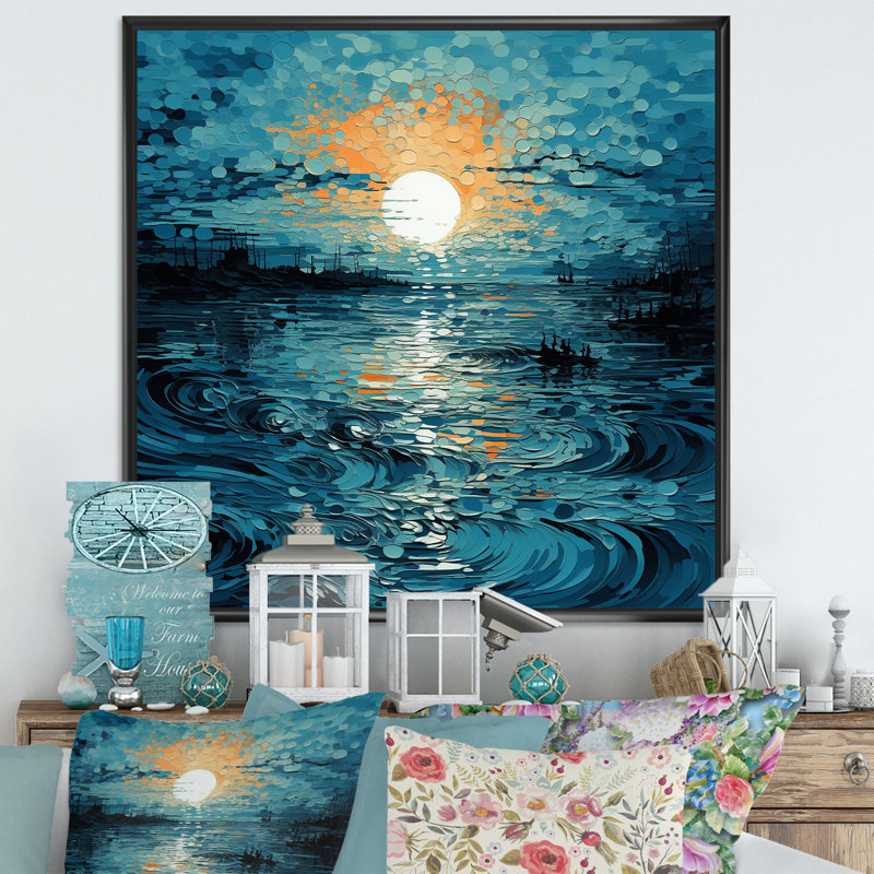 «Minimalisme Lake Paint Sunset», reproduction sur toile, Cadre flottant noir, H 36 po x l 36 po x P 1,5 po