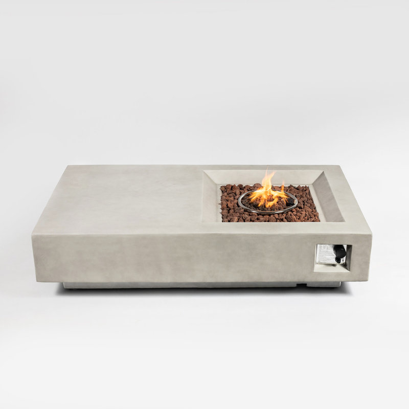Table de foyer d'extérieur en béton de 60 pouces - énergie thermique de 50 000 pi, 22 pieds carrés chauffée, réglable à la flamme, alimentée au propane, sécuritaire et fiable, grand gaz gris avec flamme réglable, sortie, surface chauffante, construction,