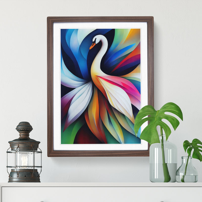 XV1022-5364X Wondrous Swan Abstract - Single Picture Frame Print, 34cm H x 25cm W x 2cm D, Walnut