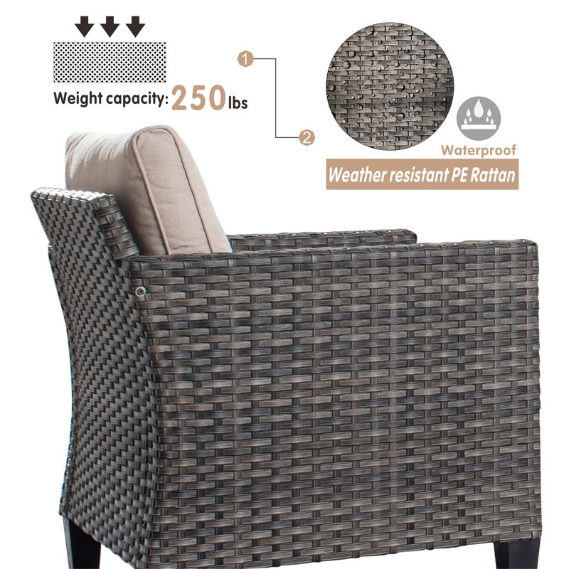 Beige Wicker Patio Chair Set with Cushions
