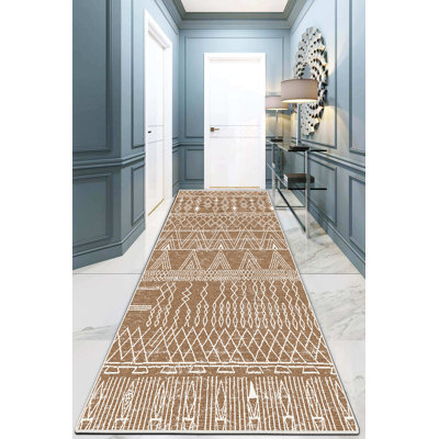 Stylish Hall Carpet, 3.3 x 4.9 Feet, Beige & Mink | 100% Polyester, 0.4 in Pile Height | Antibacterial, Non-Slip Underside, Machine Washable | Perfect for Entryways, Living Rooms, & Homes with Pets