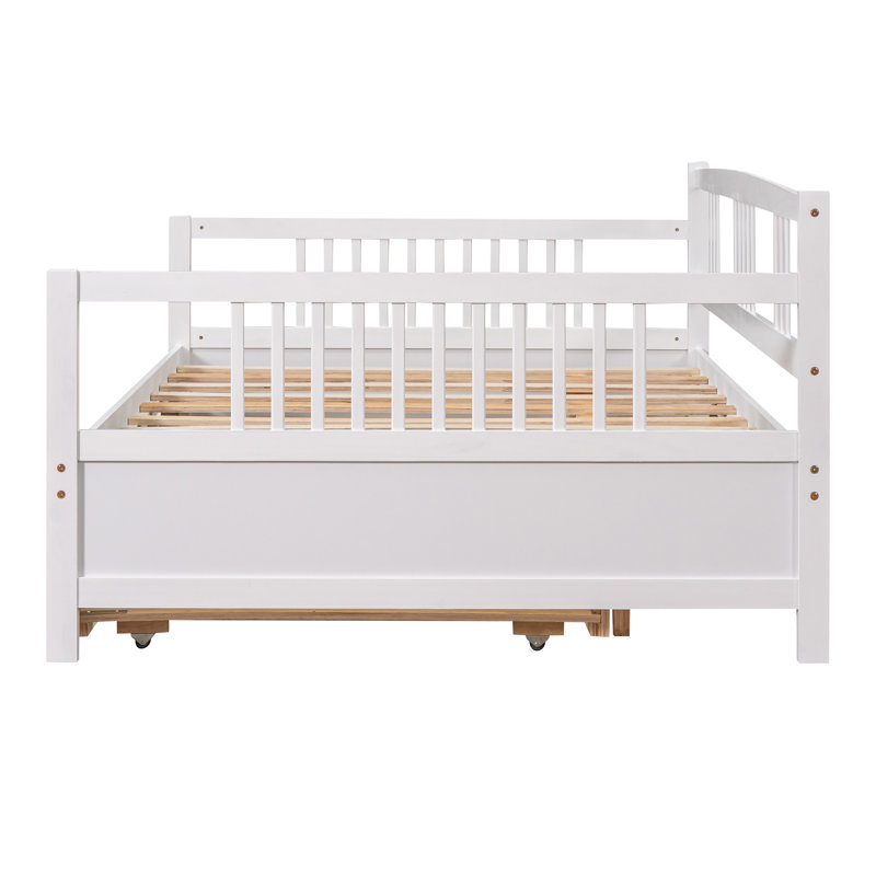Daybed Wood Bed with Trundle, White, Full