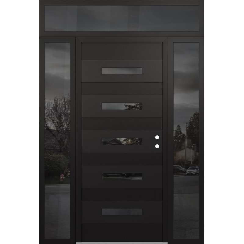 D9 64 po. X 96 po Panneau en verre noir et noir avec 2 panneaux latéraux et porte d'entrée avant en verre, L 64 po x H 96 po