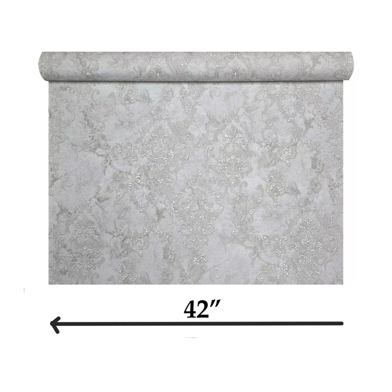 Papier peint damassé victorienne texturé gris et laiton