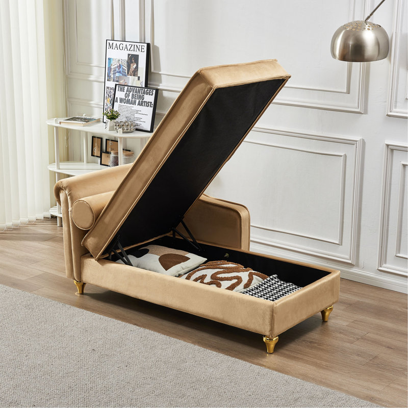 Chaise longue moderne avec revêtement en velours, Kaki