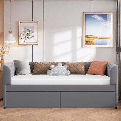 Aliasa Upholstered Daybed with Ergonomic Design Backrest and 2 Drawers