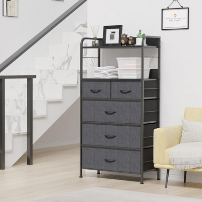 Commode 5 tiroirs pour chambre à coucher, commode avec tablette