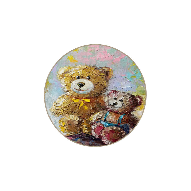 Machine Washable Bear Patterned Decorative Woven Base Rug, Round 3'3"