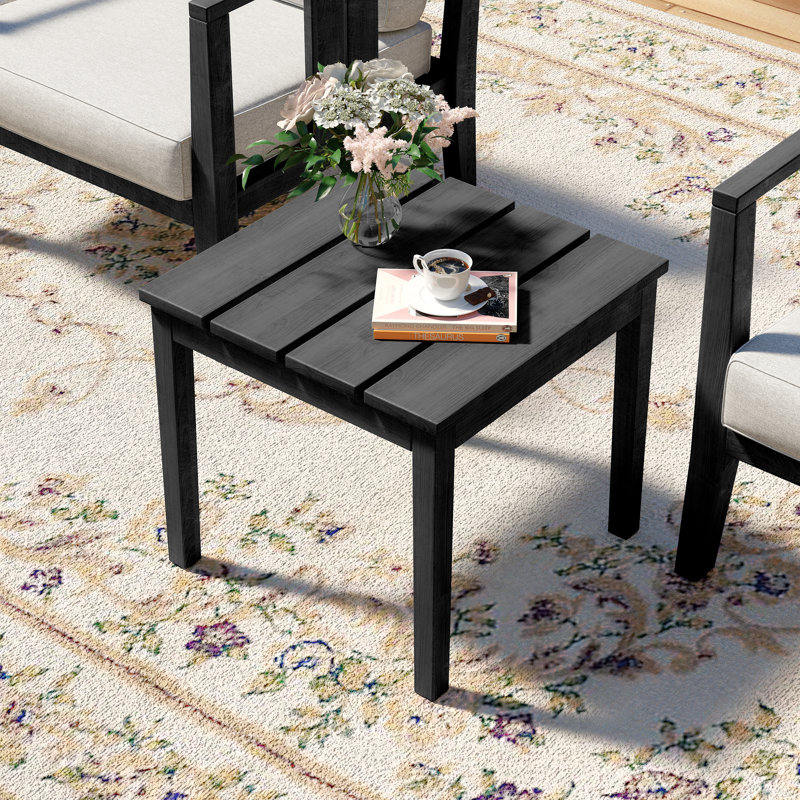 Solid Wood Teak Outdoor Side Table, Black