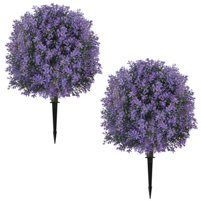 2 Pcs 25.5" Artificial Lilac Flowers Topiary Ball Tree with Ground Spike