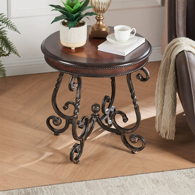 Modern Solid Wood+Metal End Table