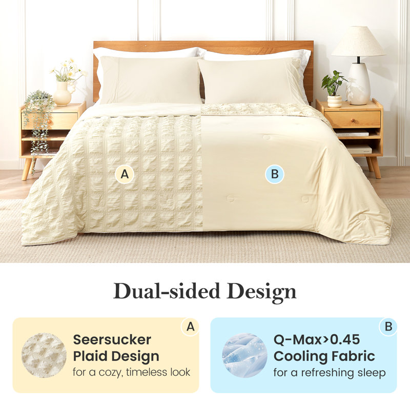 Seersucker Cooling Comforter - Reversible Summer Quilt for Hot Sleepers, Reduces Skin Temp 2-5 Degrees, Pet-Friendly, Machine Wash Tumble Dry Low
